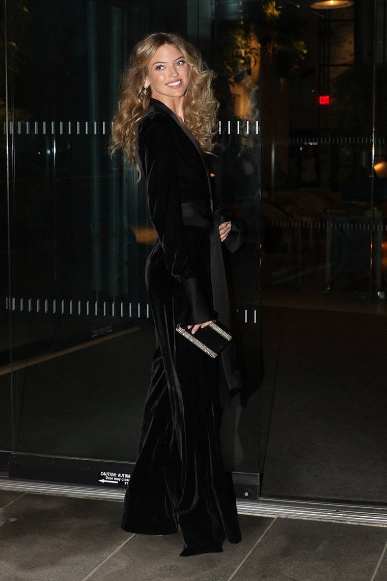 Black Velvet Jumpsuit With Belt #20231099