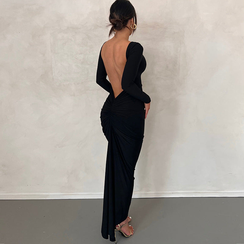 Backless Pleated Elegant Slim Dress #20231003 Lebcety boutique Backless Pleated Elegant Slim Dress #20231003 Lebcety boutique