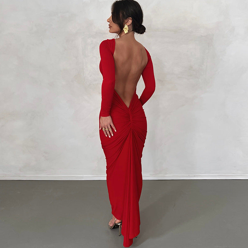 Backless Pleated Elegant Slim Dress #20231003 – Lebcety boutique
